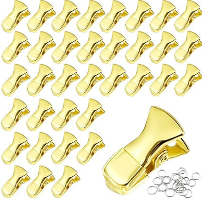 35 Pack Mini Metal Alligator Clips for Crafts Non-Slip Silicone-Coated Retro DIY Badge Small Clips (Glossy Gold) - color: Glossy Gold