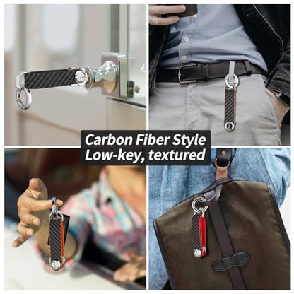 T-carbon Carbon Fiber Key Organizer, Compact Key Holder, Silent Keychain, Expandable Key Case Holds Up to 8 Keys - color: Red