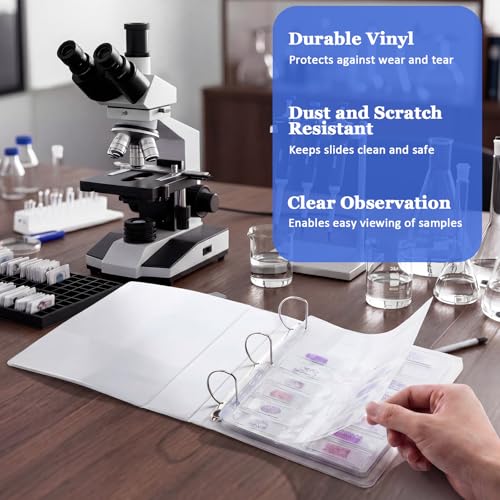 Sabary 10 Pack Microscope Slide Holder Pages for 3 Ring Binder, Holds 160 Standard 25 x 75 mm Glass Slides, Clear Slide Storage Sheets for Lab, School, Research, Specimen Collection Organizer