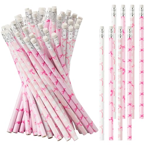 Xqumoi 60Pcs Coquette Pink Bow Pencils with Eraser - Preppy Bow #2 HB Pencils, Back to School Classroom Student Rewards, School Office Supply, Party Goodie Bag Fillers Stuffers, Birthday Party Favors - style: Pink Bow
