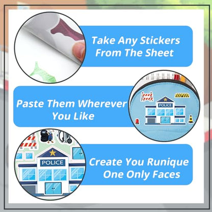 24-Sheet DIY Police Sticker Kit | Create Law Enforcement Scenes with K9, Helicopter & Police Car Stickers - Reusable Educational Crafts for Classroom & Birthday Parties - color: Policeman