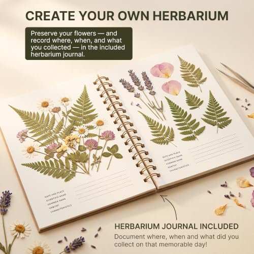 WOKK Flower Press Kit with Herbarium Journal, Compact 8.7" Flower Press