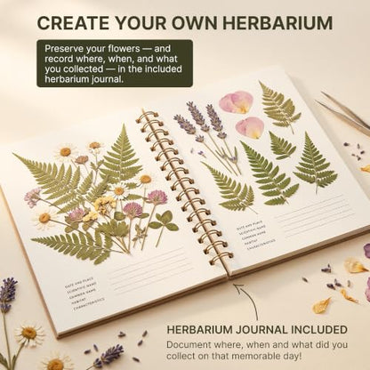 WOKK Flower Press Kit with Herbarium Journal, Compact 8.7" Flower Press