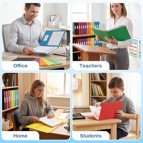 SUNEE Two Pocket Folders, 50 Pack File Folders with Business Card Slot, Textured Paper, Fit Letter Size Paper, Paper File Folder for School Office Home Business, Blue - color: Blue
