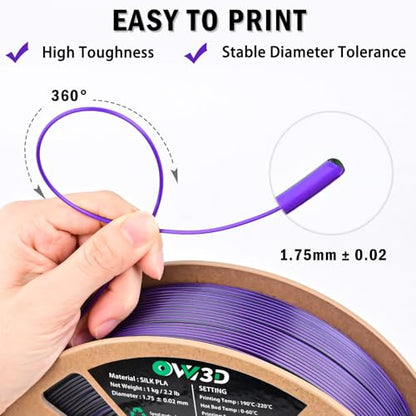 OVV3D Silk PLA Filament 1.75mm, Dual Color PLA Filament 3D Printer Filament, Black Purple 3D Printing Filament +/-0.02mm, 1kg Spool /2.2lb - color: Dual-color Black Purple