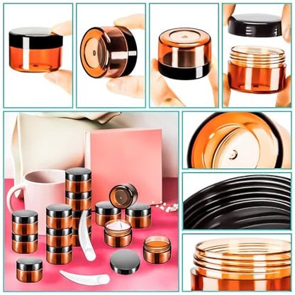 40 PCS 15g Amber Plastic Containers with Black Lids,Small Makeup Containers,0.5oz Small Sample Pot Jars Round Travel Cosmetic Jars with Spatulas for Liquid Sample Powder Cream Lotion - color: Amber, size: 15g