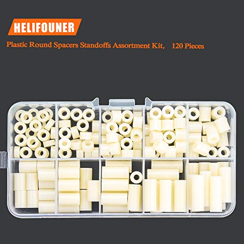HELIFOUNER 120 Pieces Nylon Round Spacer Standoffs Assortment Kit for M3 Screws