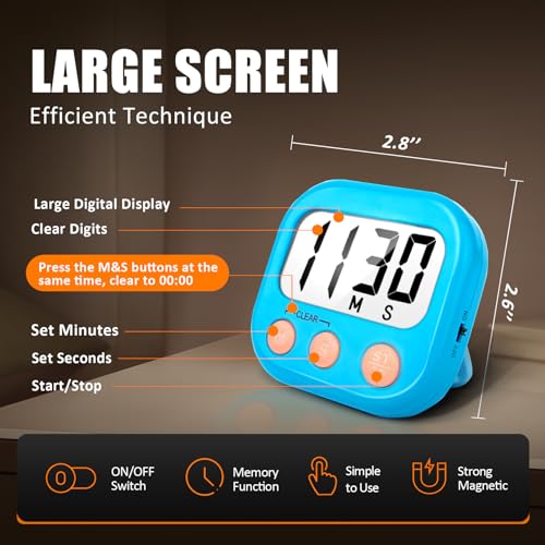 AOUCE Digital Kitchen Timers for Cooking, Timer for Kids 2 Pack Blue - color: Blue