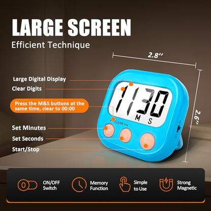 AOUCE Digital Kitchen Timers for Cooking, Timer for Kids 2 Pack Blue - color: Blue