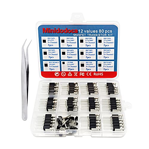 12 Values 80 Pcs MOSFET Transistor Assortment Kit N&P Channel MOSFET IRFZ44N IRF510N IRF530N IRF530N IRF540N IRF640N IRF740 IRF840 RFP30N06LE 2N7000 IRF3205 IRF9540 Logic Level P&NMOS Kit - style: MOSFET Transistor kit