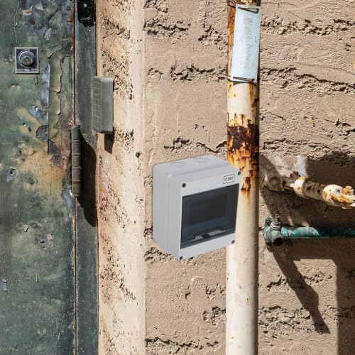 6 Way Circuit Breaker Box, Plastic Light Grey Distribution Protection Box with DIN Rail, IP65 Weatherproof Electrical Enclosure Outdoor Indoor Surface Mount（5.82x5.03x3.54 Inch）