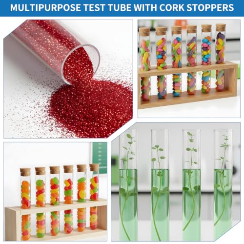 25Pcs Clear Plastic Test Tubes with Cork Stoppers, 15 * 100mm (10ml)