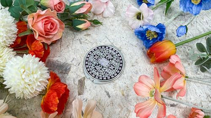 Portable Makeup Compact Double Magnifying Mirror Cosmestic Foldable Pocket Style Unique Mother of Pearl Design (Ivy) - color: Ivy
