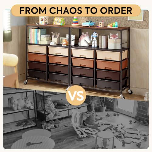 APEXCHASER Rolling Storage Cart with 8 Large Drawers, Wooden Tabletop - color: Brown