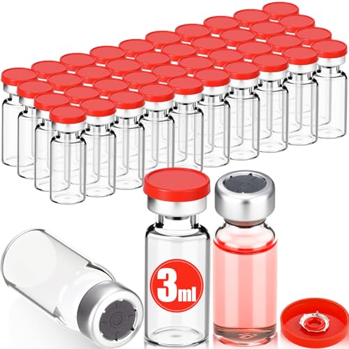 40 Pcs 3ml Sterile Vials Empty Vials for Injection, Red Lid - color: Red Lid