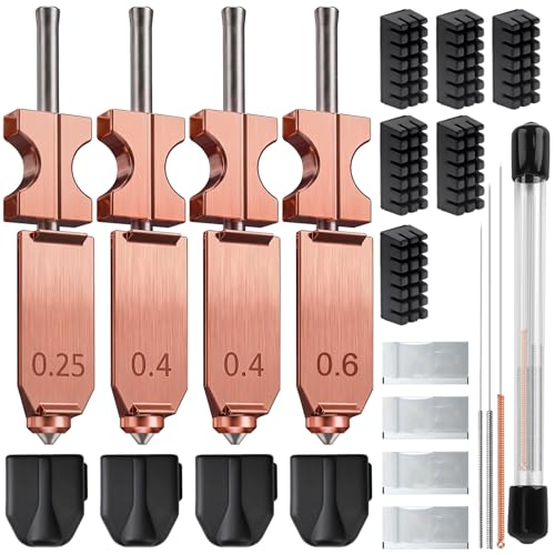 Upgraded AD5X Hotend Kit, 0.25MM/2*0.4MM/0.6MM Nozzles,4 Silicone Sock,6 Nozzle Brush,30 Cleaning Needles,4 Silicone Greases,All Metal Quick-Detachable Nozzle Kit, 32mm³/s High Flow,600mm/s High-Speed - size: 48PCS
