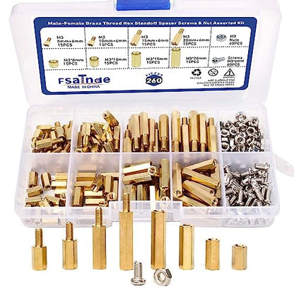 260Pcs M3 Male-Female Brass Thread Hex Standoff Spacer Screws and Nuts Assorted Kit,Threaded Pillar PCB Motherboard Assortment Kit for DIY Computer Build, Circuit Board - size: M3 Male-Female Spacer 260pcs