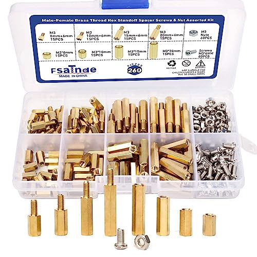 260Pcs M3 Male-Female Brass Thread Hex Standoff Spacer Screws and Nuts Assorted Kit,Threaded Pillar PCB Motherboard Assortment Kit for DIY Computer Build, Circuit Board - size: M3 Male-Female Spacer 260pcs