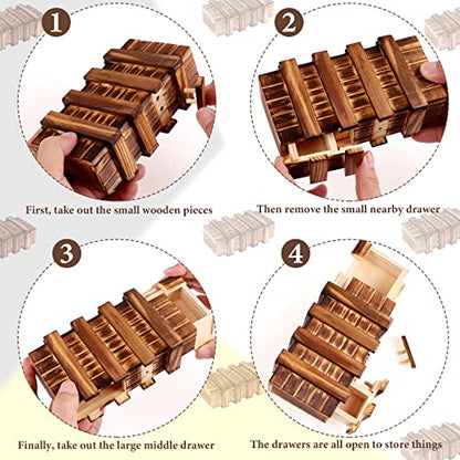 Puzzle Box 6 Pack Wooden Secret Puzzle Box with Hidden Compartment 3D Brain Teaser Magic Drawers Secret Magic Box Wooden Box Puzzle Case Difficult Puzz-l-e-s Box Gift Card for Adults and Kids - color: 6 Pieces