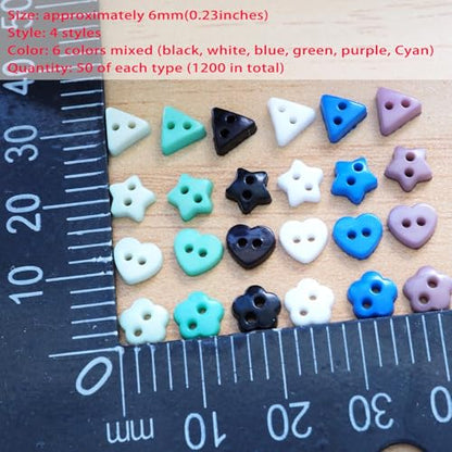 1200pcs Tiny Resin Buttons 7/32" （6mm 2 Hole Mini Resin Round Button for MiniClothing Sewing Accessories DIY Hand Sewing （4 Styles Mixed）
