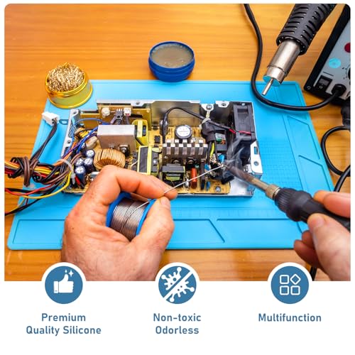 XOOL Heat Resistant Soldering Mat - Blue Magnetic Silicone Work Mat with Scale Ruler and Screw Position, Silicone Soldering Repair Mat for Soldering, Phone, Laptop, Tablet, Watch Repair(13.8''×9.8'') - color: Blue-small