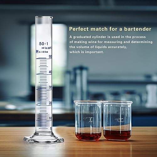 Thick Glass Graduated Cylinder Measuring Liquid Lab Hexagon Base Cylinders Come with Cylinder Brush (Glass, 50ML) - size: 50ml