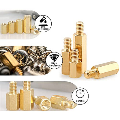 260Pcs M3 Male-Female Brass Thread Hex Standoff Spacer Screws and Nuts Assorted Kit,Threaded Pillar PCB Motherboard Assortment Kit for DIY Computer Build, Circuit Board - size: M3 Male-Female Spacer 260pcs