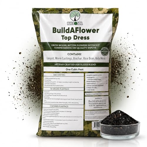 BuildASoil Build-A-Flower - Organic Top Soil Amendment – Top Dress Kit for Flowering Plants | Compost, Phosphorus & Potassium | 1 Cubic Foot Bag of Soil - size: 7.48 gallon