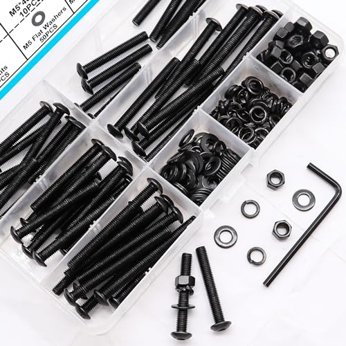 200PCS Black M5 Button Head Hex Socket Cap Screws, M5 x 30/35/40/45/50mm Metric Screws Bolts Nuts Washers Assortment Kit, 10.9 Grade Alloy Steel - color: BK-M5 x 30-50mm