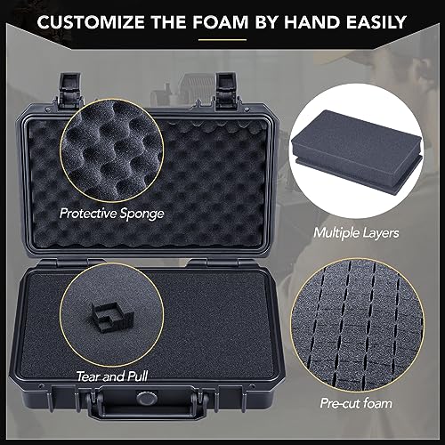 Lykus HC-2710 Waterproof Hard Case with Foam, Inner Size 9.88*5.24*2.6in - color: Black, size: HC-2710