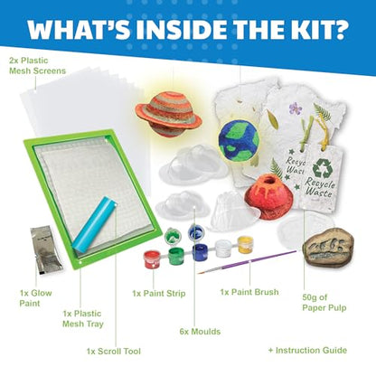 4M Green Science Paper Making Kit for Kids Ages 5-12 – Recycled Paper Craft STEM Set with Moulds, Glow-in-the-Dark Paint, Dinosaur & Planet Molds, Red Dot Award Winner, Eco-Friendly DIY Gift - style: Paper Making Kit