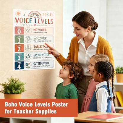 D24TIME Boho Voice Level Chart for Classrooms - Classroom Rules Poster - color: Attractive-Boho