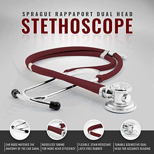 ASA TECHMED Nurse Essentials Professional Kit with Handheld Travel Case | 3 Part Kit Includes Adult Aneroid Sphygmomanometer Blood Pressure Monitor, Stethoscope, Diagnostic Otoscope (Maroon) - color: Maroon