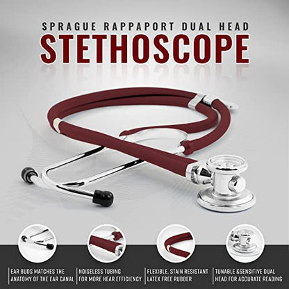 ASA TECHMED Nurse Essentials Professional Kit with Handheld Travel Case | 3 Part Kit Includes Adult Aneroid Sphygmomanometer Blood Pressure Monitor, Stethoscope, Diagnostic Otoscope (Maroon) - color: Maroon