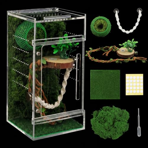 Jumping Spider Enclosure Kit, One-Piece Acrylic Spider Terrarium, 4x4x8 in