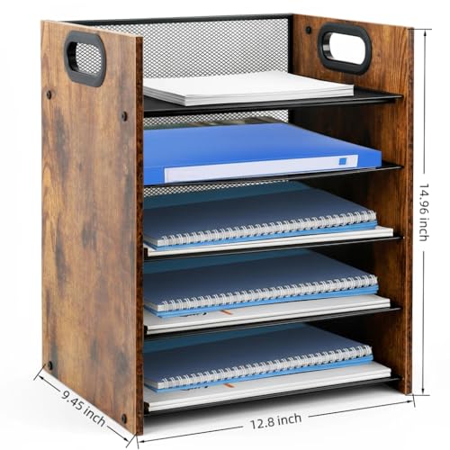 Desk Organizer - 5-Tier Desktop File Organizer, Wooden Paper Tray Organizer, Office Desk Organzier and Accessories for Papers, Mail, Notebooks, Stationery - size: 5 Tier
