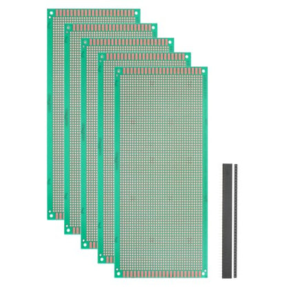 5Pcs 22x10cm PCB Prototype Board w 40-Pin Headers, Green - size: 22x10cm(2.54mm Pitch/1.5mm T)