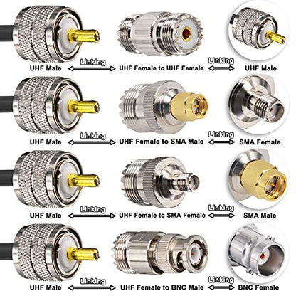 Ham Radio Coax Cable 50 Ohm, 10FT RG58 Coaxial PL259 w/ 4-Adapters - color: Ham Radio Go-Kit, size: 10ft