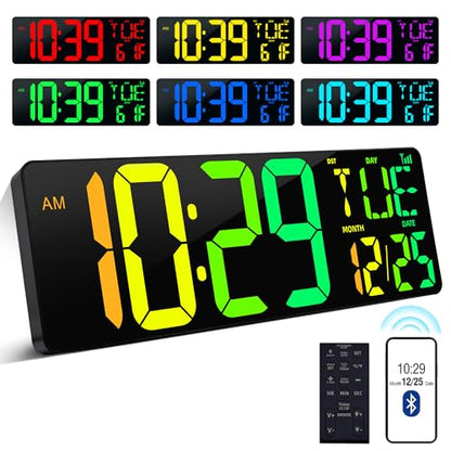 17.2" Large Digital Wall Clock with Bluetooth Auto Sync Time Big Timer - color: Black Shell
