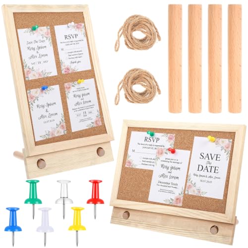 2 Pcs Wood Frame Bulletin Board, Desktop Cork Board with 12 Push Pins
