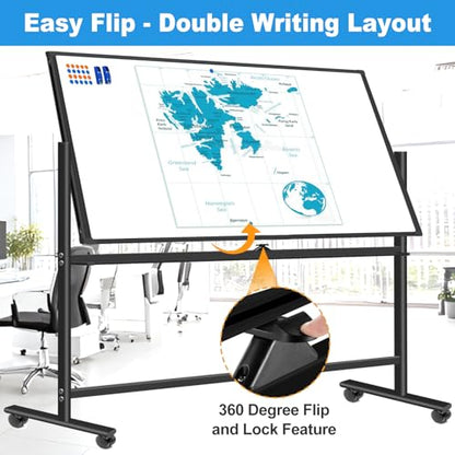 Large Rolling Whiteboard on Wheels, 72x40 Inches Dry Erase Board with Stand - color: Black, size: 72"W x 40"H