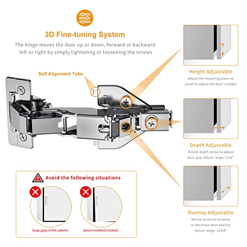 Chibery 2 Pack 165 Degree Lazy Susan Hinge, Face Frame, CLIP ON Plate for Easy Installation, Soft Close Multi-pivot Concealed hardware for Corner Kitchen Cabinet, Cupboard Folded, Folden Door, Closets - color: 165° Face Frame