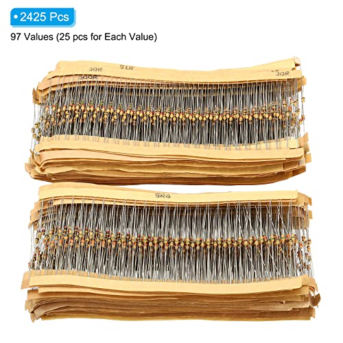 PATIKIL 2425Pack 97 Values 1/8W Resistors Kit Carbon Film 1R Ohm-1M Ohm 5%