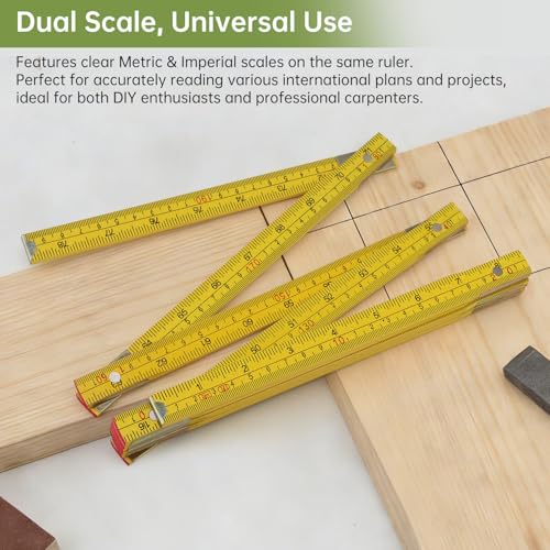 Folding Wood Rule, 2M / 78 inch Foldable Ruler for Carpenters Folding Meter Stick, Lightweight Composite Construction Ruler, Metric and Imperial Measurement Systems (1, Yellow, 2M/78 inch) - color: Yellow, size: 2M/78 inch