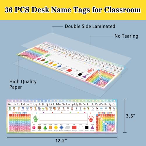 36 Pack Desk Name Tags for Classroom, Educational Desk Nameplates - color: Multicolor-a
