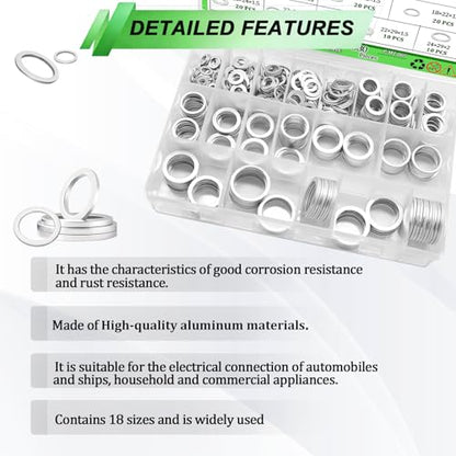 510PCS Oil Drain Plug Crush Washer Kit,18 Sizes Aluminum Oil Drain Plug Gasket Assortment, M6 M8 M10 M12 M14 M16 M18 M20 M22 M24,Crush Washer Oil Drain Plug - size: 510PCS