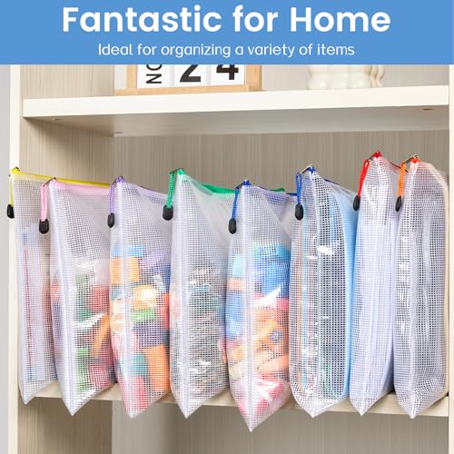 Sooez 24 Pack Super Large Mesh Zipper Pouch Bags, A3 (16.5×11.7 in) Storage Bags with Label Pocket, Reusable Zipper Pouches for Classroom Organization - size: A3
