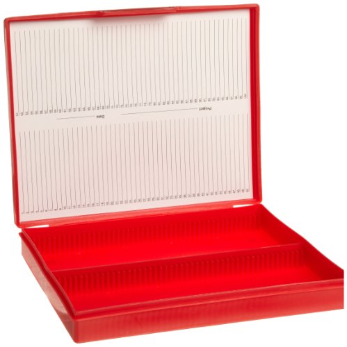Heathrow Scientific Polypropylene Microscope Slide Box with Latch Lock, Holds 100 Slides, Red - size: 100 Place, style: Red