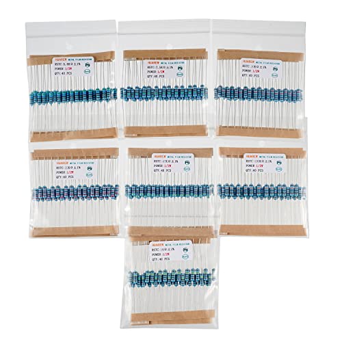 25 Values Single Resistor Kit with 1000 Pcs 1 Ohm-1M Ohm 1/2 W 1% Metal Film Resistors Assortment Kit for DIY Projects and Experiments