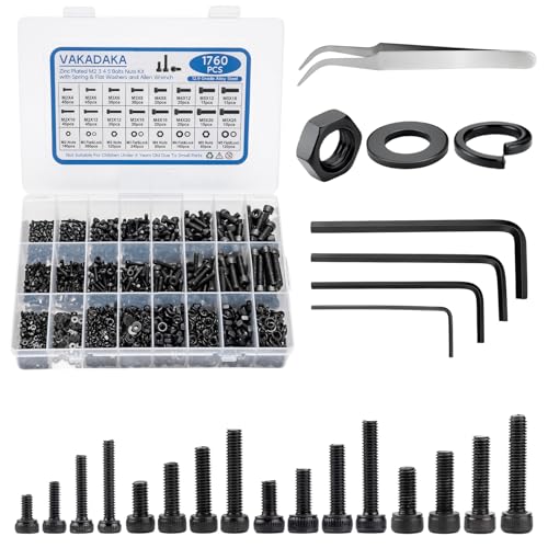 1760pcs M2 M3 M4 M5 Hex Socket Screw Assortment Kit with Nuts and Washers - size: 1760pcs